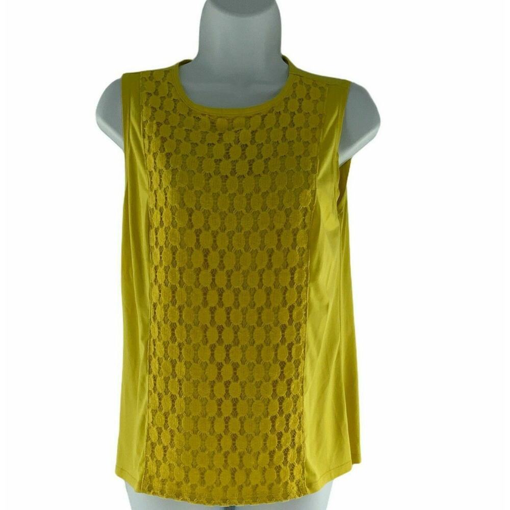 George Yellow Lace Embroidered Top Women Small Sleeveless Stretch Casual